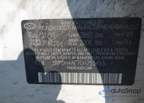 2016 Hyundai Elantra Se из США, поврежденный, VIN 5NPDH4AE7GH753453